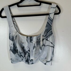 Carmin plus size crop top mesh abstract 2X XXL gray white bra hookeye SP243